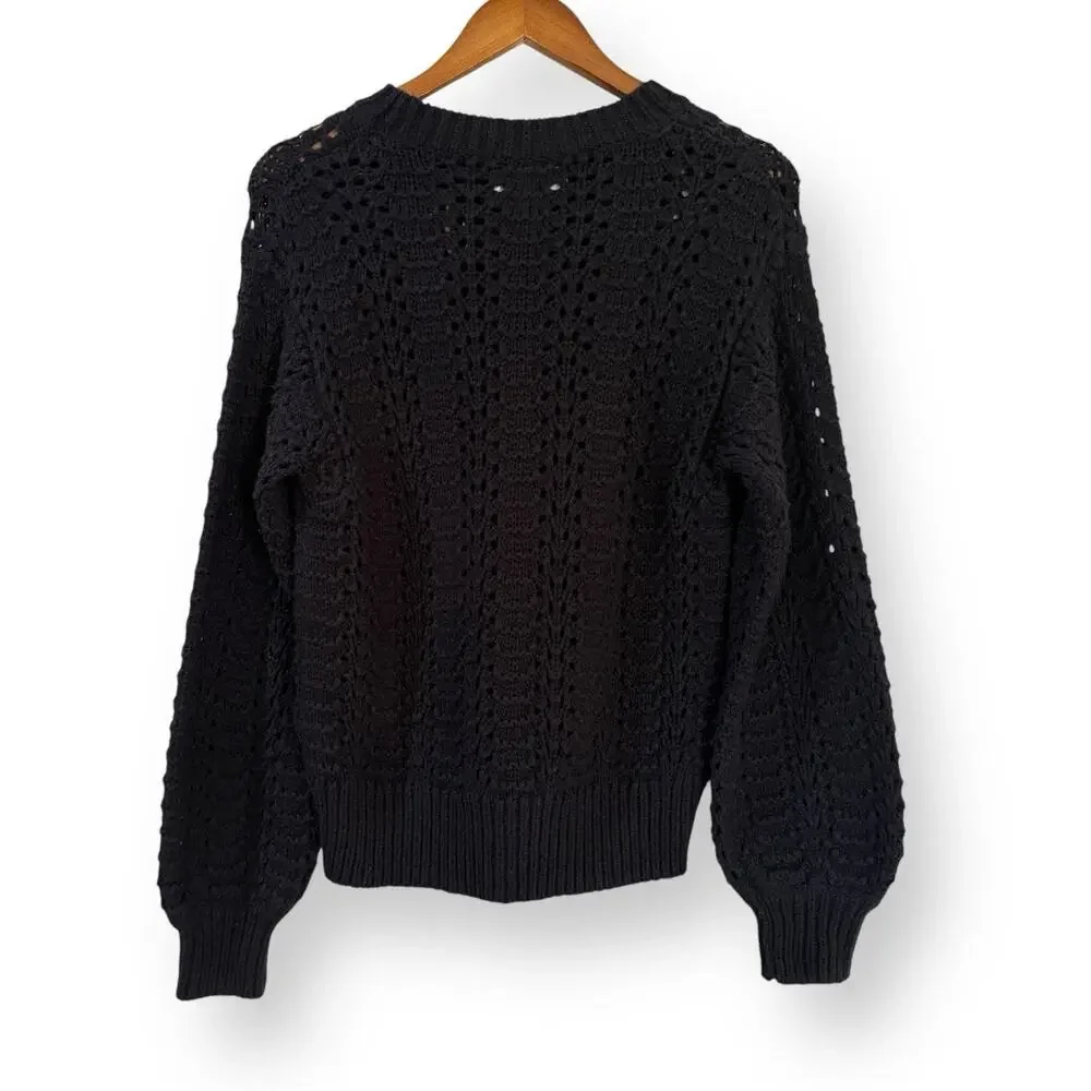 Velvet by Graham & Spencer Alpaca Wool Open Knit Sweater S Black Textured